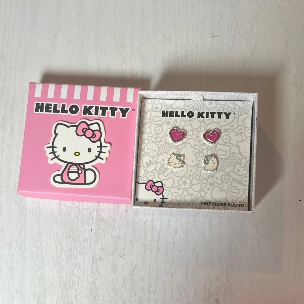 Hello Kitty Silver and Pink Heart Earrings